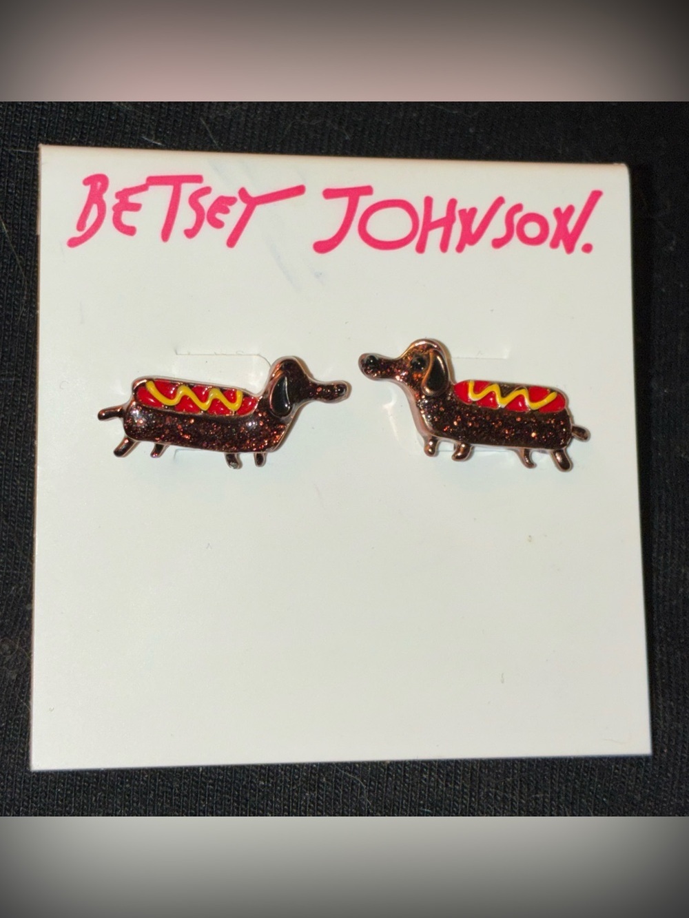 BETSEY JOHNSON Dachshund Dog Hot Dog Weiner Dog Earrings Fun Dog Lovers NEW NWT